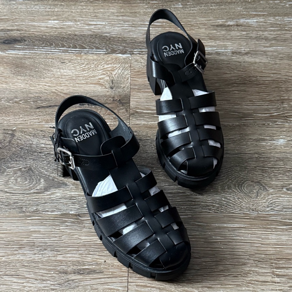 Madden NYC Black‎ Strappy Sandals Women’s Size 8.5 Whimsigoth Buckle